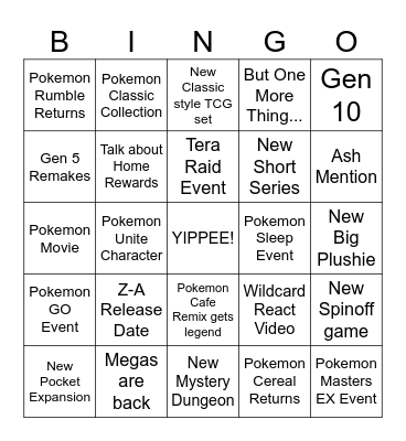 Pokemon Day Bingo Card