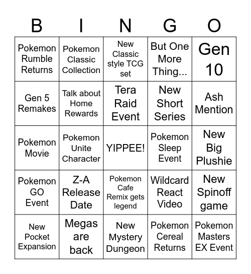 Pokemon Day Bingo Card