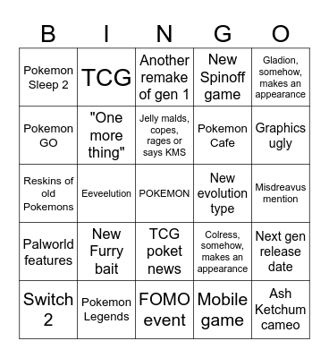 Jelly Pokemon Day Predicions Bingo Card