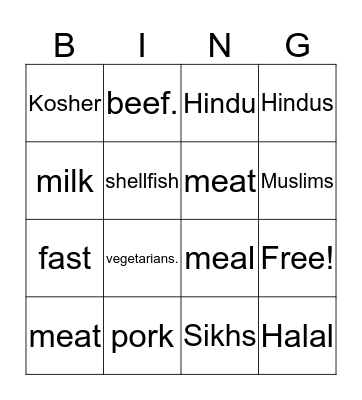 religion and food Bingo Card