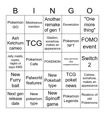 Jelly Pokemon Presents Predicions Bingo Card