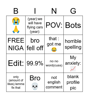 youtube shorts comments Bingo Card
