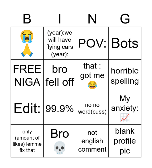 youtube shorts comments Bingo Card