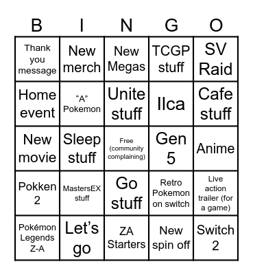 Pokémon Day Presents Bingo Card