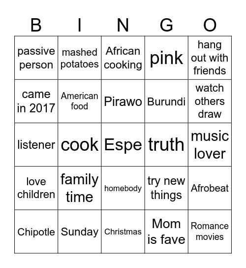 Espe BINGO! Bingo Card