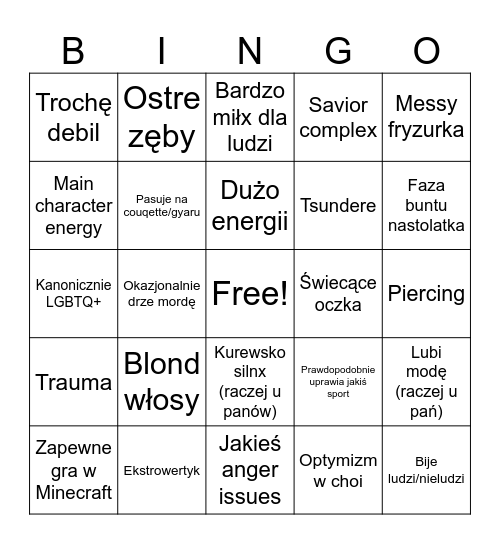 Fisctional Crush Bingo Card