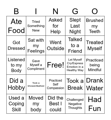 Self Care Bingo Card