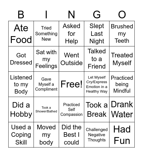 Self Care Bingo Card