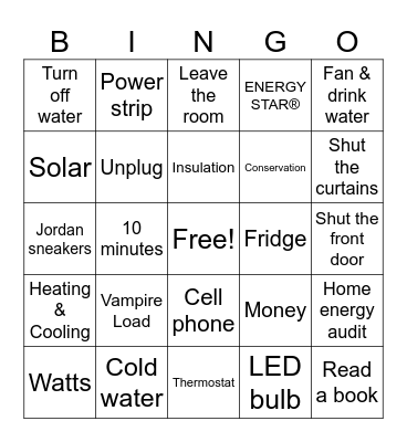 Energy Saving BINGO Card