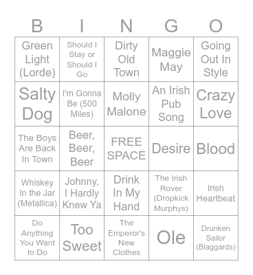 Music Bingo 3/16-3/17/25 Bingo Card