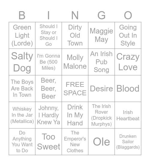 Music Bingo 3/16-3/17/25 Bingo Card