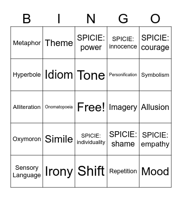 Literary Terms! Bingo Card