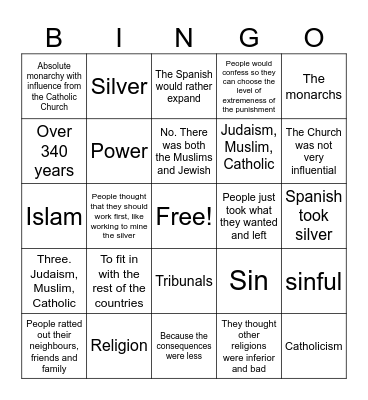 Spanish Bingo Card