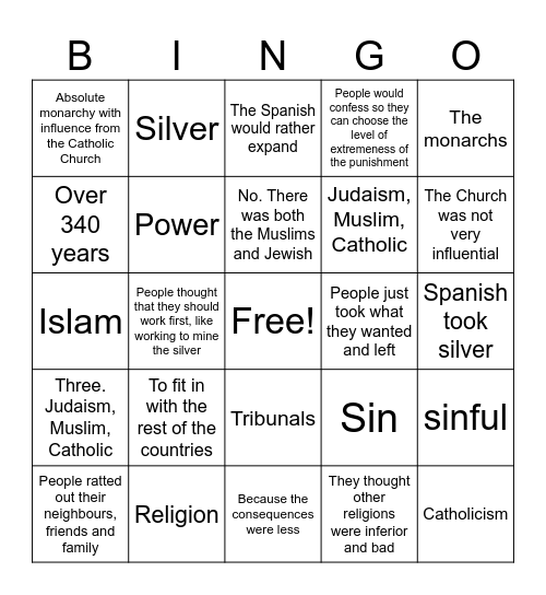 Spanish Bingo Card