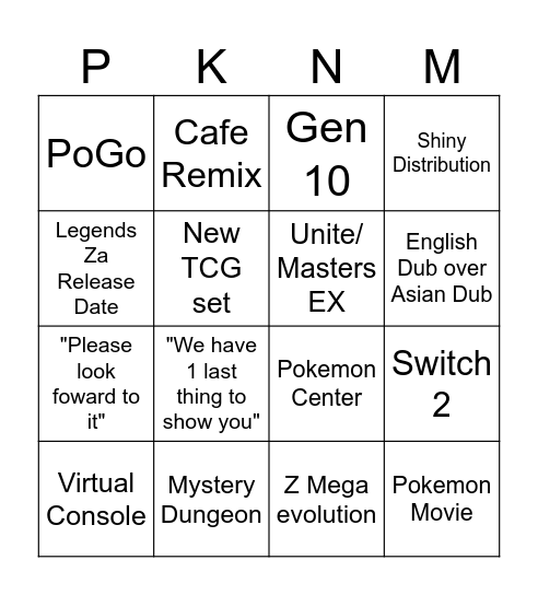 Untitled Bingo Card