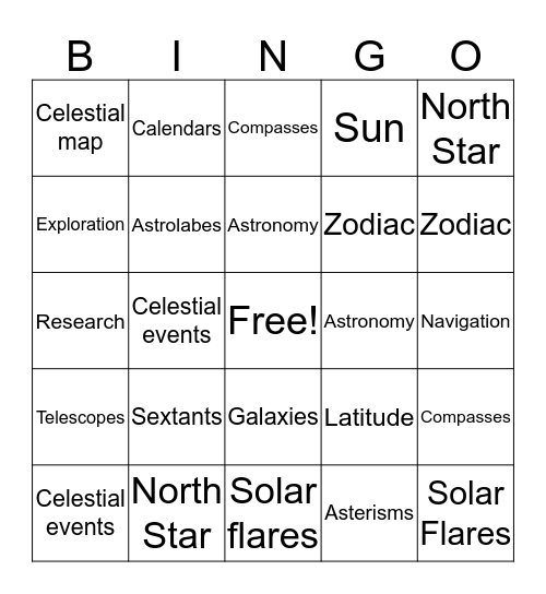 Exploring Constellations Bingo! Bingo Card