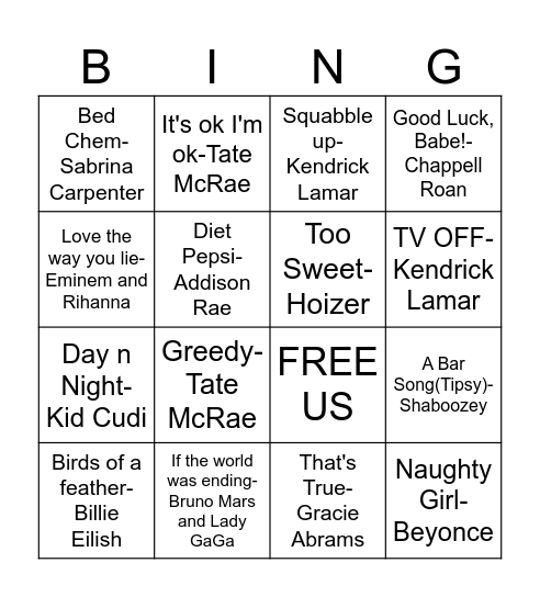 STOP PLAYING THE SAME SONGS PART 2 Bingo Card