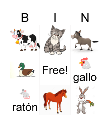 FARM ANIMALS Bingo Card
