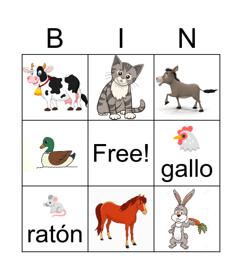 FARM ANIMALS Bingo Card