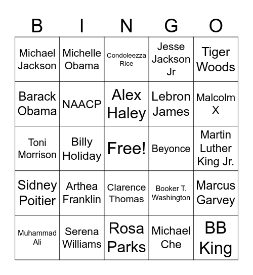 African Americans Visionaries Bingo Card