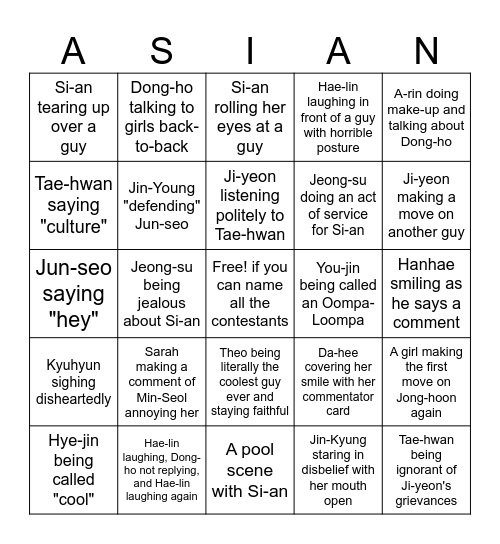 Single's Inferno Bingo! Bingo Card