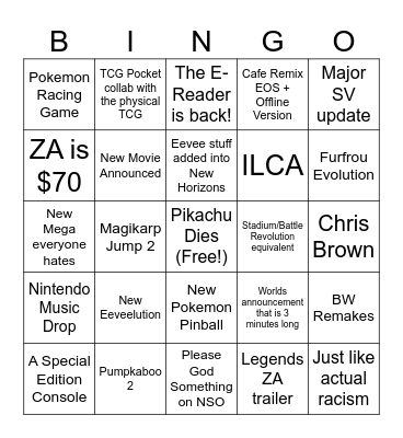 Pokemon Day 25 Bingo Card