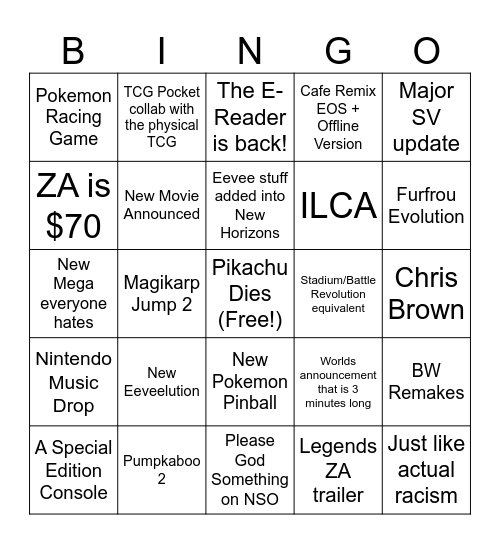 Pokemon Day 25 Bingo Card