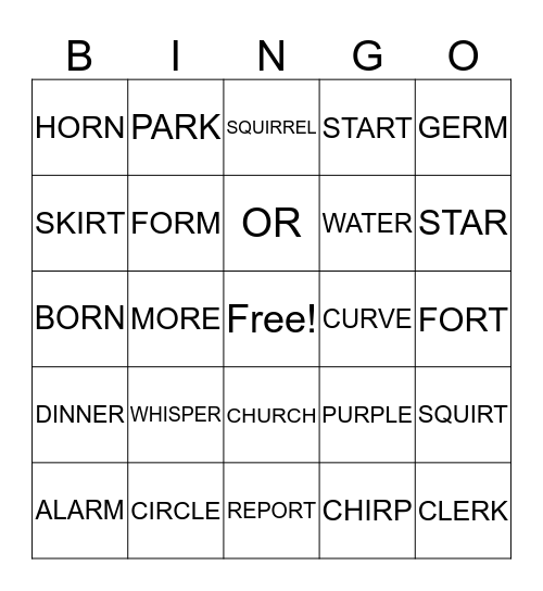 R- Controlled Bingo Card