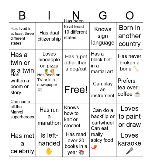 ICE BREAKER BINGO Card