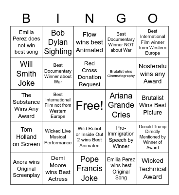 2025 Oscars with Your Friend Blake Bingo Card
