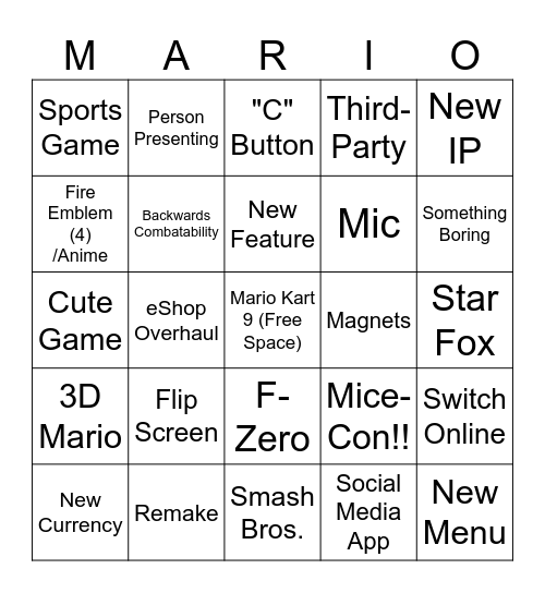 Nintendo Switch 2 Direct Bingo Card