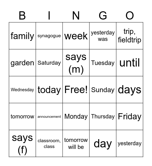 Besod HaIvrit 5, pp120-125 Bingo Card