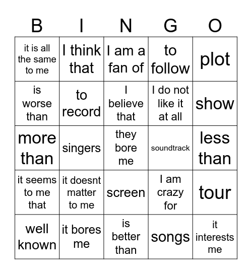 #8 El entretenimiento Bingo Card