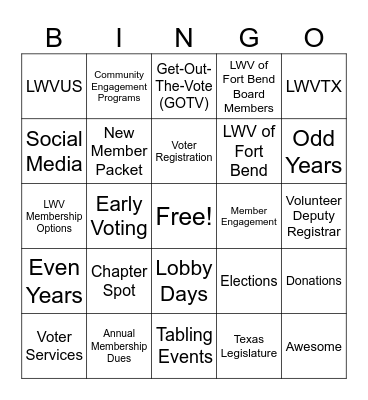 LWV of Fort Bend Bingo Card