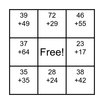Addition Bingo Card