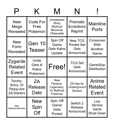 Pokemon Day Bingo Card