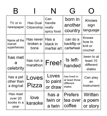 ICEBREAKER Bingo Card