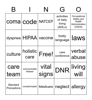 Week 1 Bingo Card