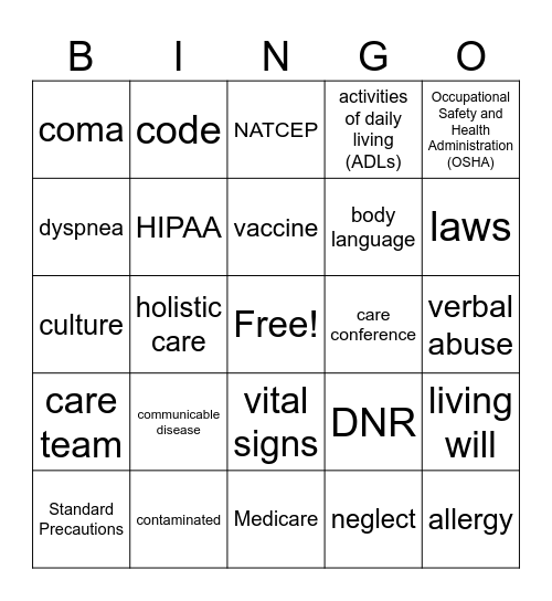 Week 1 Bingo Card