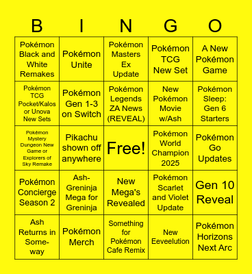 Pokemon Presents 2025 Bingo Card