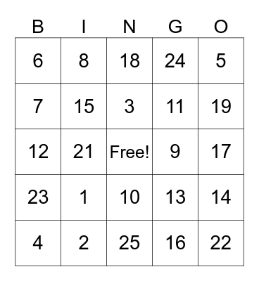 FRENCH LINGO Bingo Card
