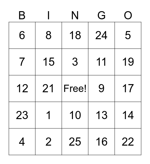 FRENCH LINGO Bingo Card