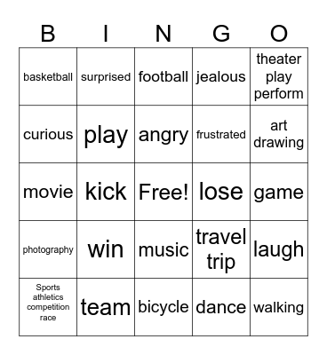 ASL Fun Activities Bingo Card