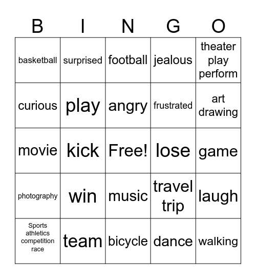 ASL Fun Activities Bingo Card