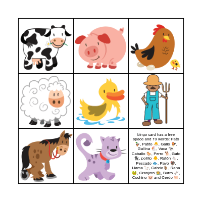 Farm Animals Bingo Card