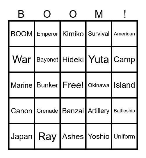 Grenade Bingo Card