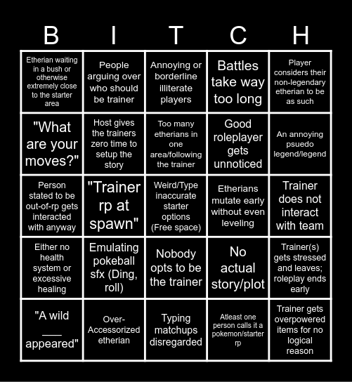 TRAINER RP BINGO (MoE) - UPDATED x2 (Lost ability to edit previous) Bingo Card