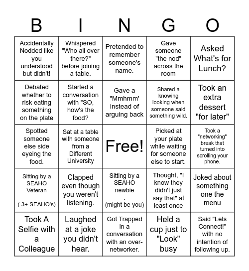 Black SEAHO Luncheon Bingo Card