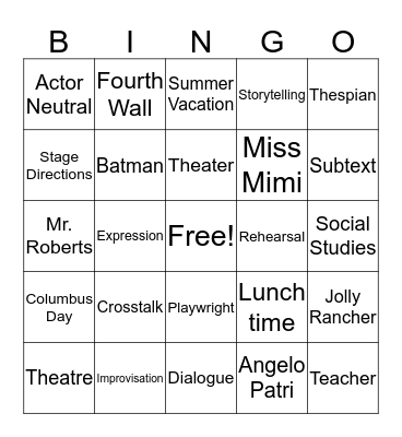 Theater Vocabulary I Bingo Card