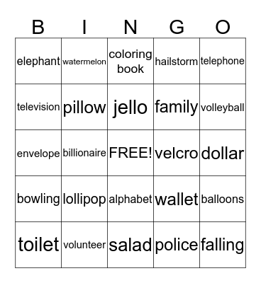 medial "l" Bingo Card